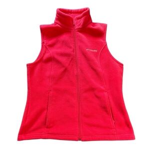 COLUMBIA Women's Fleece Red Pink Zip Up Pocket Vest L